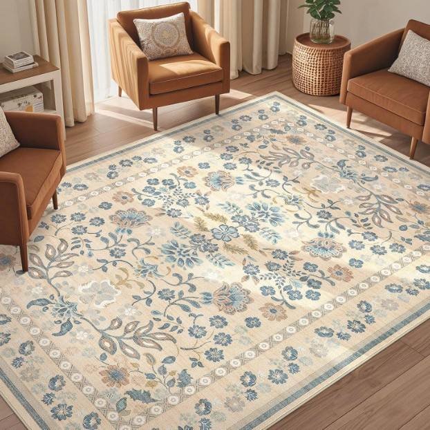 Alpaca-Style Fabric Bohemian Vintage Floral Carpet for Living Room/Bedroom Custom Service Hand Made